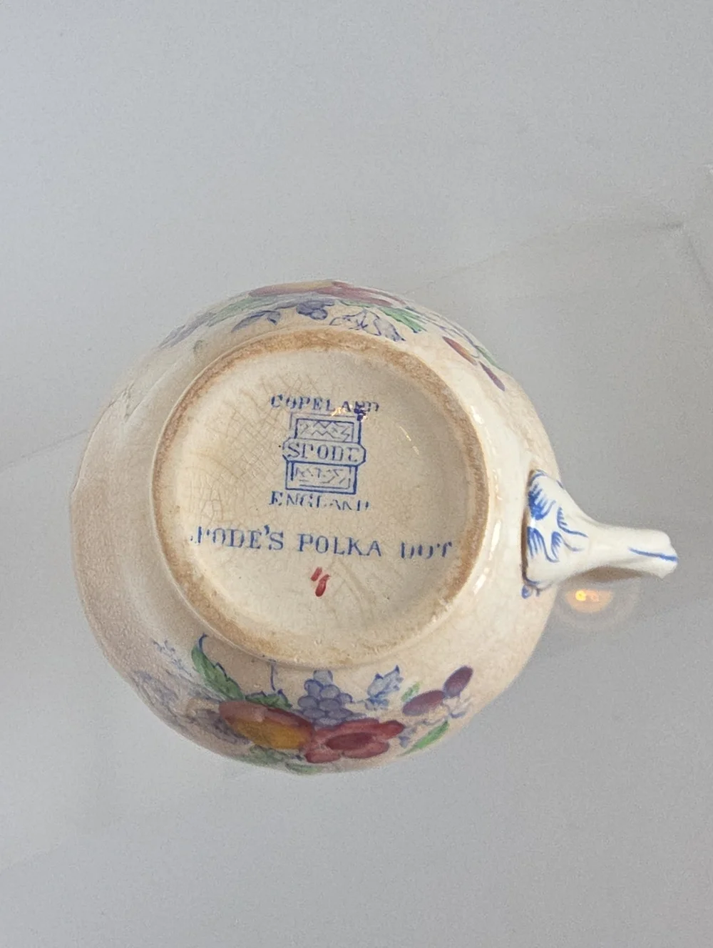 Vintage 1950's Copeland Spode Pitcher Polka Dot Pattern Blue Creamer England